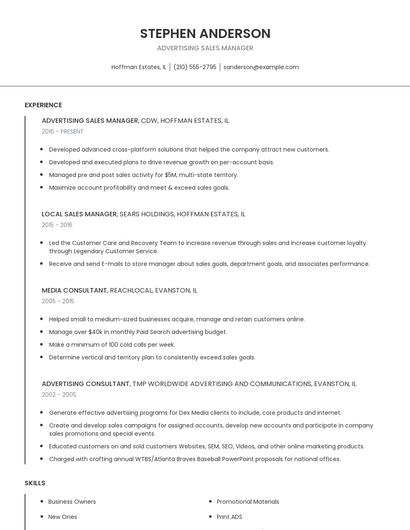 Advertising Sales Manager Resume