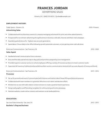 Advertising Sales Resume