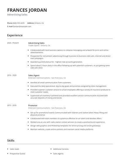 Advertising Sales Resume