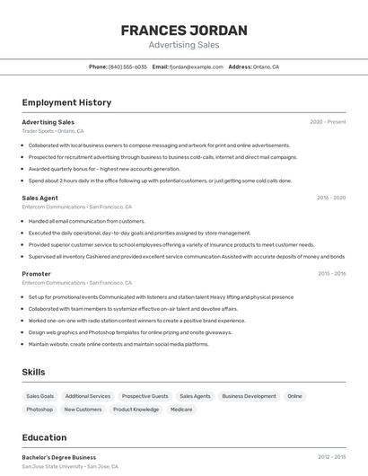 Advertising Sales Resume