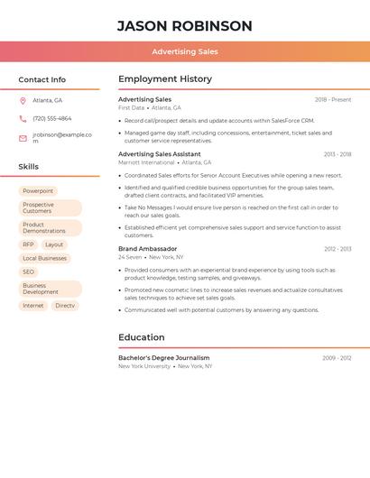 Advertising Sales Resume