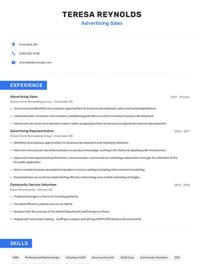 Advertising Sales Resume