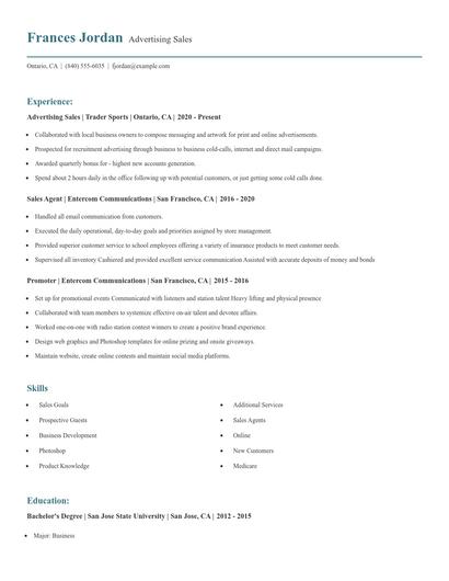 Advertising Sales Resume
