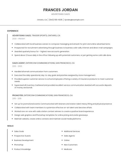Advertising Sales Resume