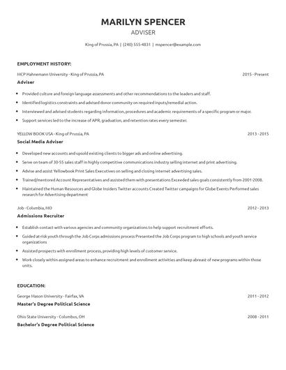 Adviser Resume