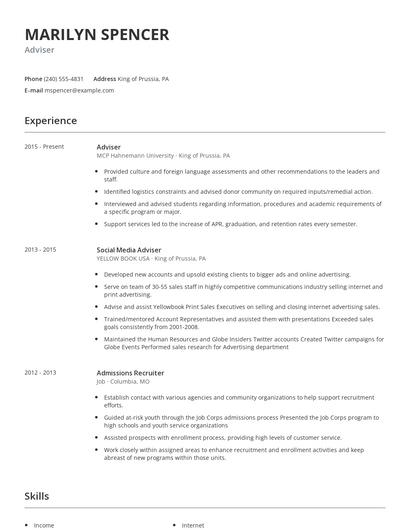 Adviser Resume