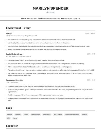 Adviser Resume