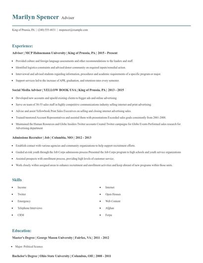 Adviser Resume