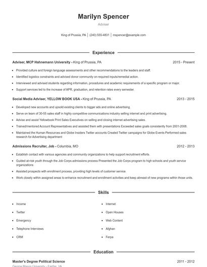 Adviser Resume