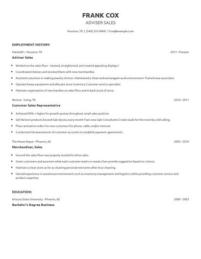 Adviser Sales Resume