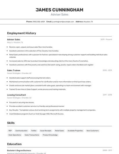 Adviser Sales Resume