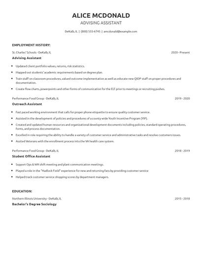 Advising Assistant Resume