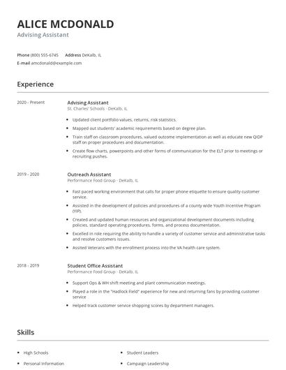 Advising Assistant Resume