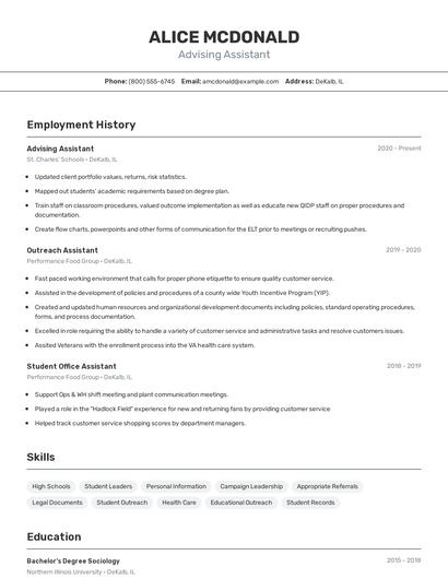 Advising Assistant Resume