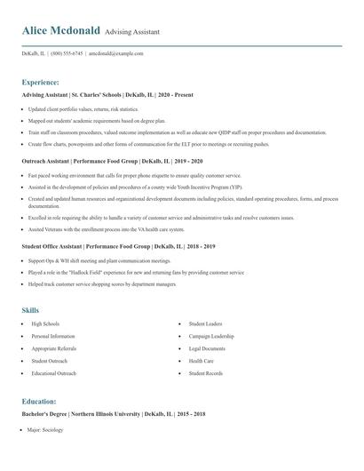 Advising Assistant Resume