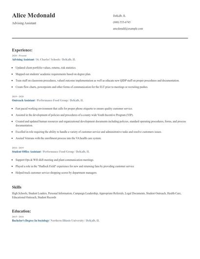 Advising Assistant Resume