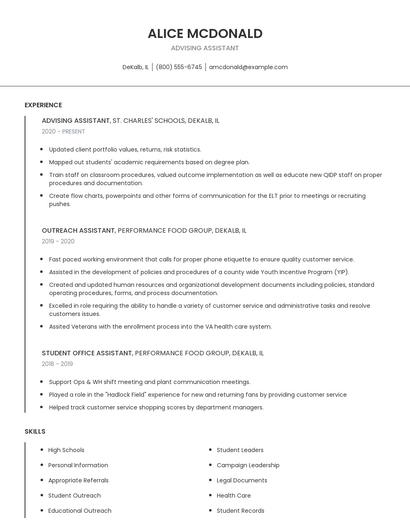 Advising Assistant Resume