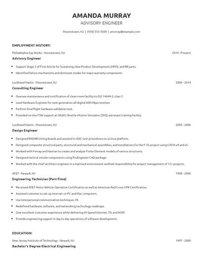 Advisory Engineer Resume