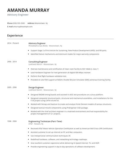 Advisory Engineer Resume