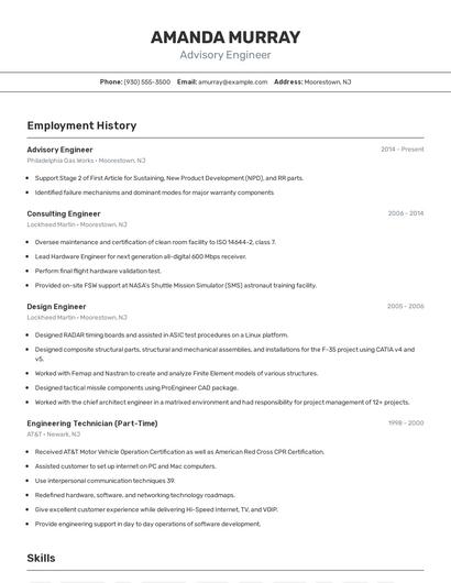 Advisory Engineer Resume