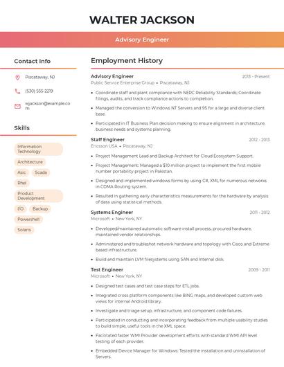 Advisory Engineer Resume