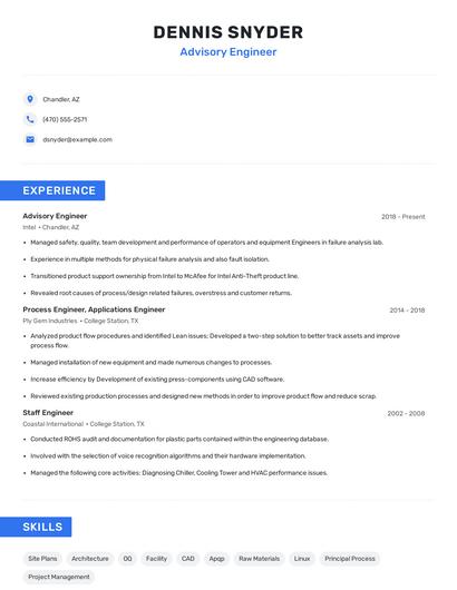 Advisory Engineer Resume