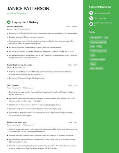 Advisory Engineer Resume