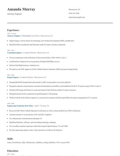 Advisory Engineer Resume
