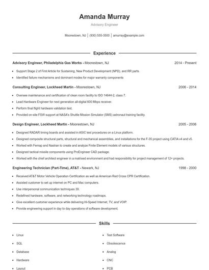 Advisory Engineer Resume