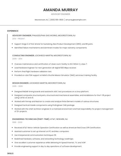 Advisory Engineer Resume