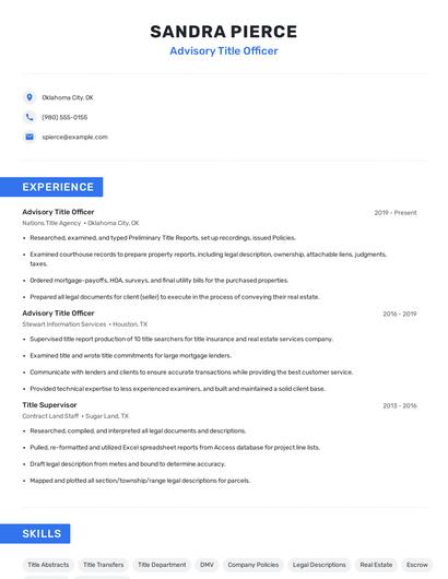 Advisory Title Officer Resume