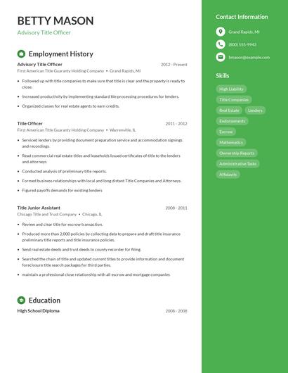 Advisory Title Officer Resume