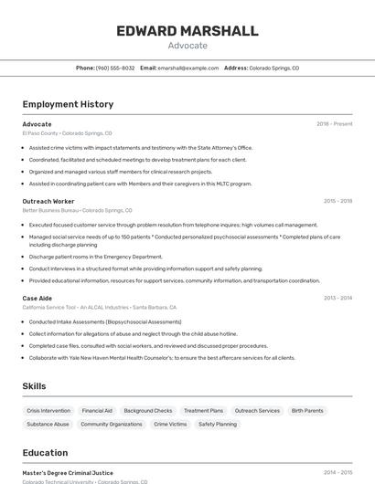Advocate Resume