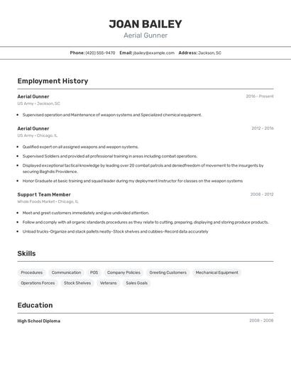 Aerial Gunner Resume