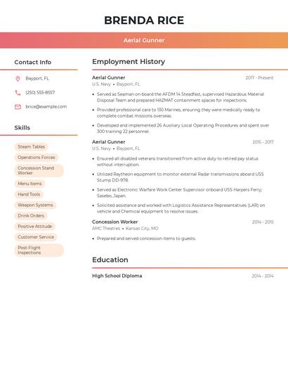 Aerial Gunner Resume