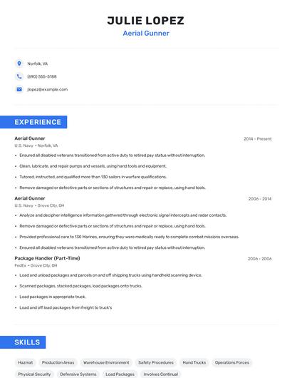 Aerial Gunner Resume