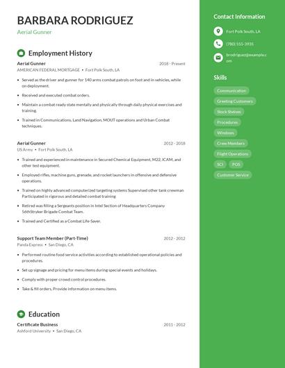 Aerial Gunner Resume