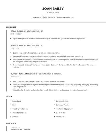 Aerial Gunner Resume