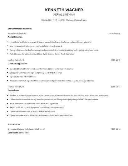 Aerial Lineman Resume