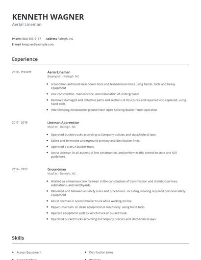 Aerial Lineman Resume