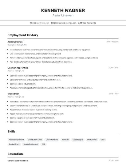 Aerial Lineman Resume