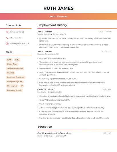 Aerial Lineman Resume