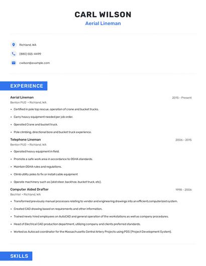 Aerial Lineman Resume