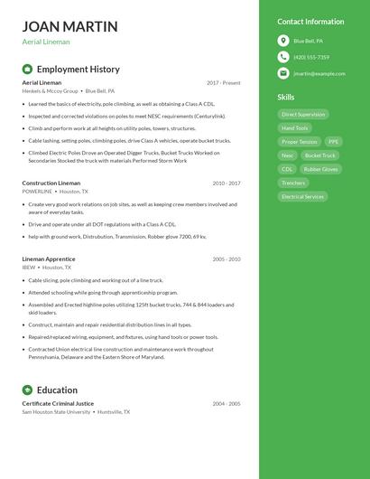 Aerial Lineman Resume