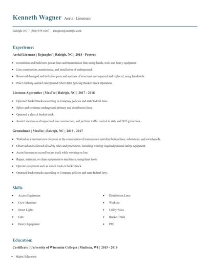 Aerial Lineman Resume