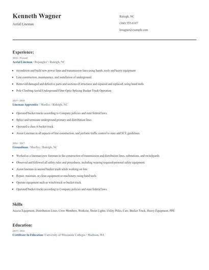 Aerial Lineman Resume