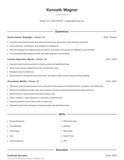 Aerial Lineman Resume