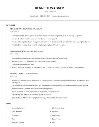 Aerial Lineman Resume