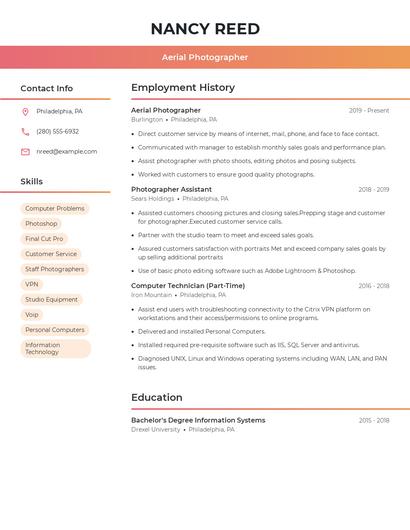 Aerial Photographer Resume