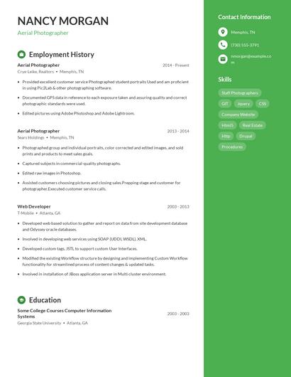 Aerial Photographer Resume